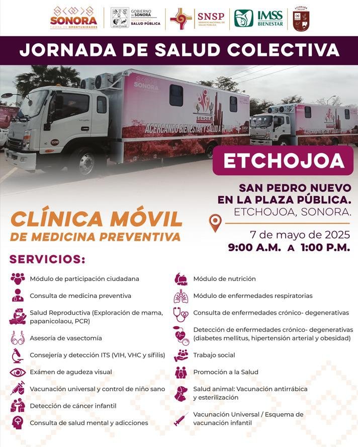 Invitan a Jornada de Salud Colectiva en San Pedro, Etchojoa 🚑👨🏻‍⚕👩🏻‍⚕💉🩺🦮🐈