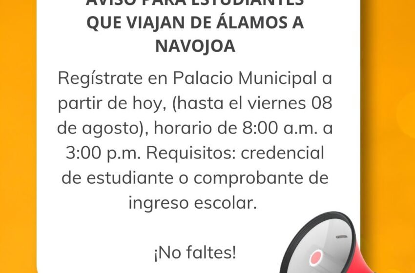 Registro para estudiantes que viajan a Navojoa