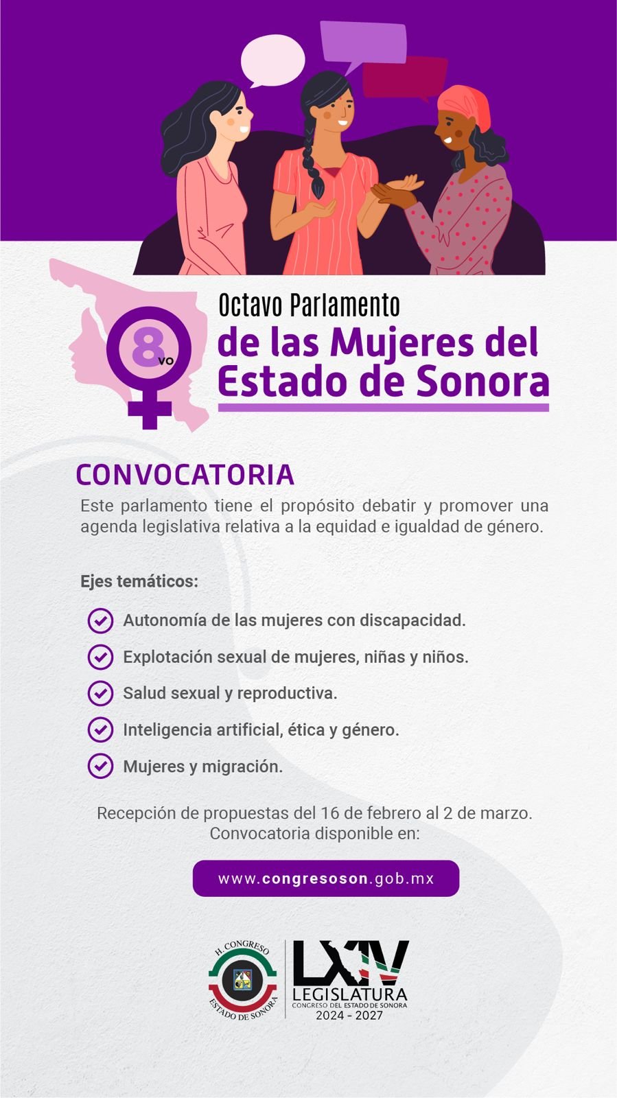 Este lunes cierra la convocatoria del Octavo Parlamento de las Mujeres Sonorenses